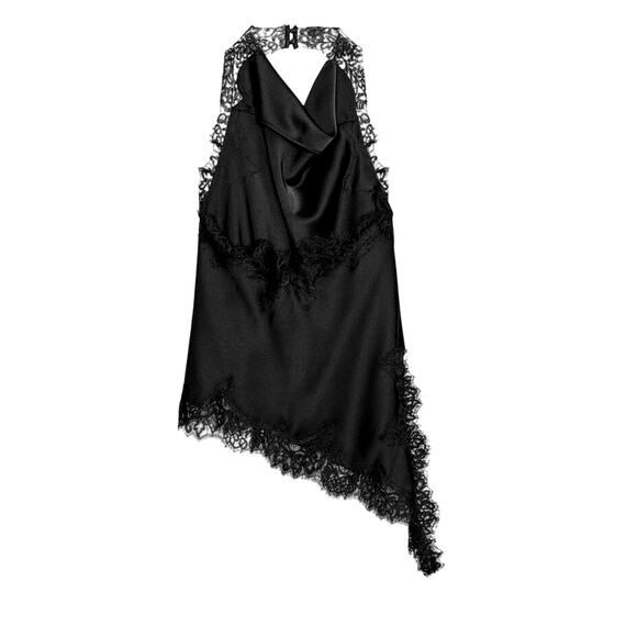 Zara Women's XSmall Black Lace Asymmetric Hem Sleeveless Halter Top - Picture 6 of 8